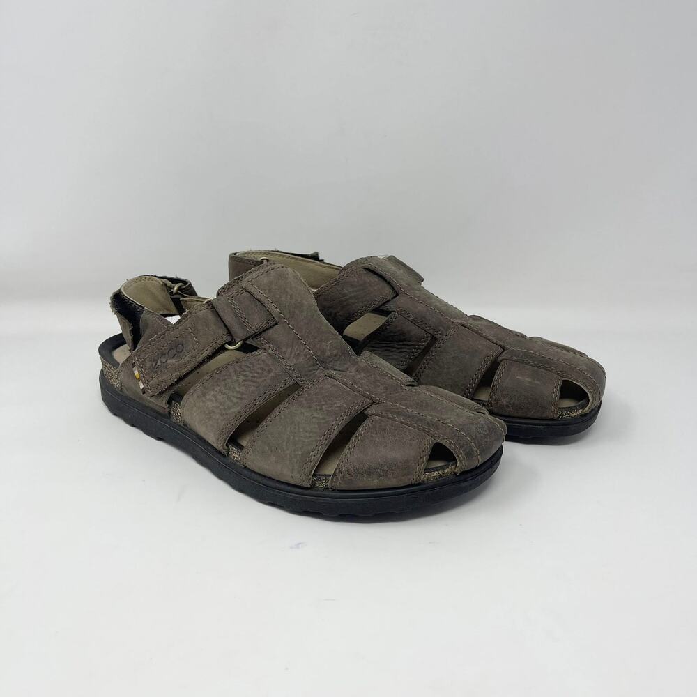 Ecco Cozmo‎ Fisherman Sandal Mens 41/7-7.5 Brown Nubuck Cork Footbed Closed Toe